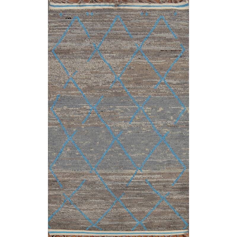 Trellis Moroccan Oriental Area Rug Hand-Knotted Wool Carpet - 4'0"x 6'10"