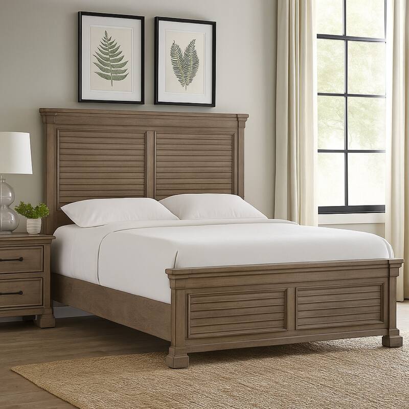 Roi Queen Bed, Shutter Headboard and Footboard, Weathered Gray Wood