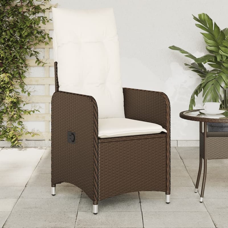 vidaXL Reclining Patio Chair with Cushions Outdoor Seat Furniture Poly Rattan - Brown Without footrest