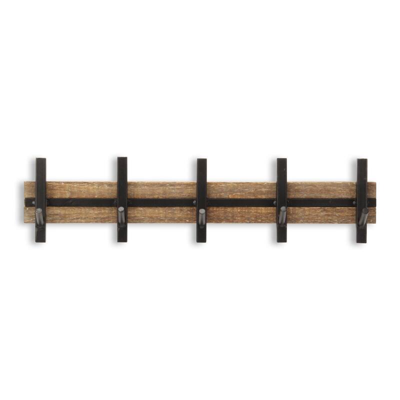 Handcrafted 5 Hook Coat Rack - 21.75" - Brown and Black
