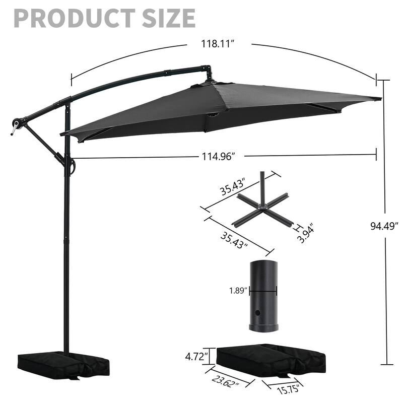 Autlaycil 10ft Offset Hanging Market Patio Umbrella with Base