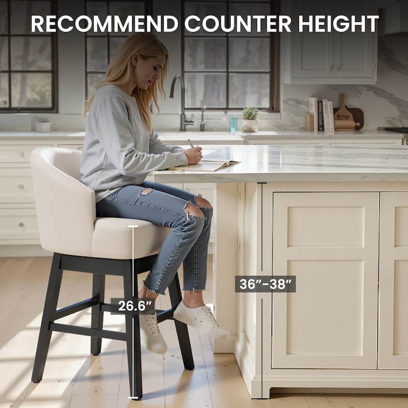 Bar Stools PU Leather / Linen Fabric Upholstered Solid Wood Swivel Barstool Set of 2/4