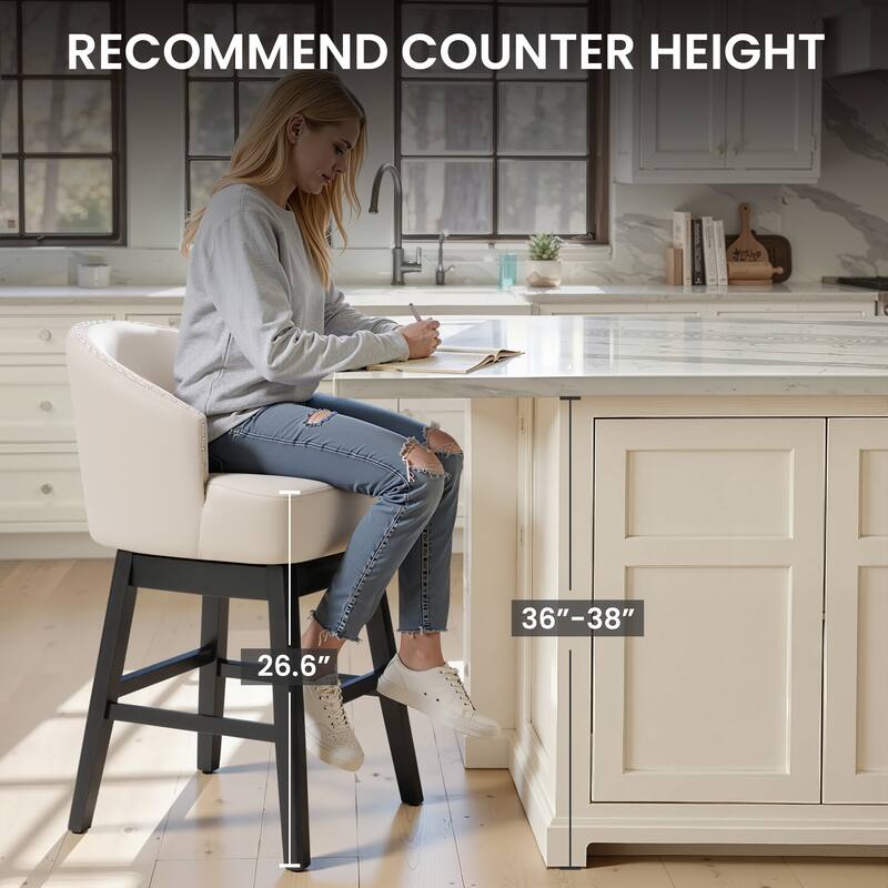 26.6" Counter Height Bar Stools Upholstered Solid Wood Swivel Barstool Set of 2/4