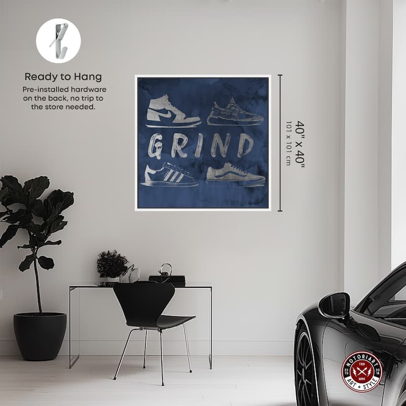 Notoriart Grind Sneakers Navy Framed Sneaker 1 Piece Canvas Wall Art