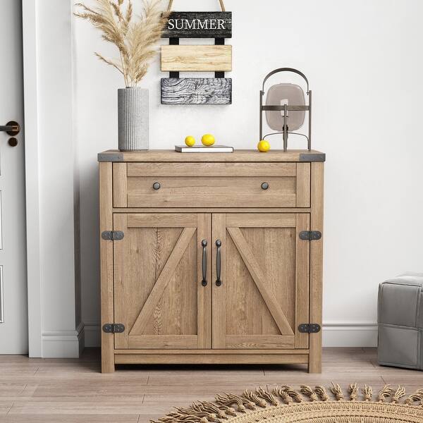 Modern Farmhouse Double Barn Door Accent Cabinet, 30 Inch, Tobacco Wood -  Bed Bath & Beyond