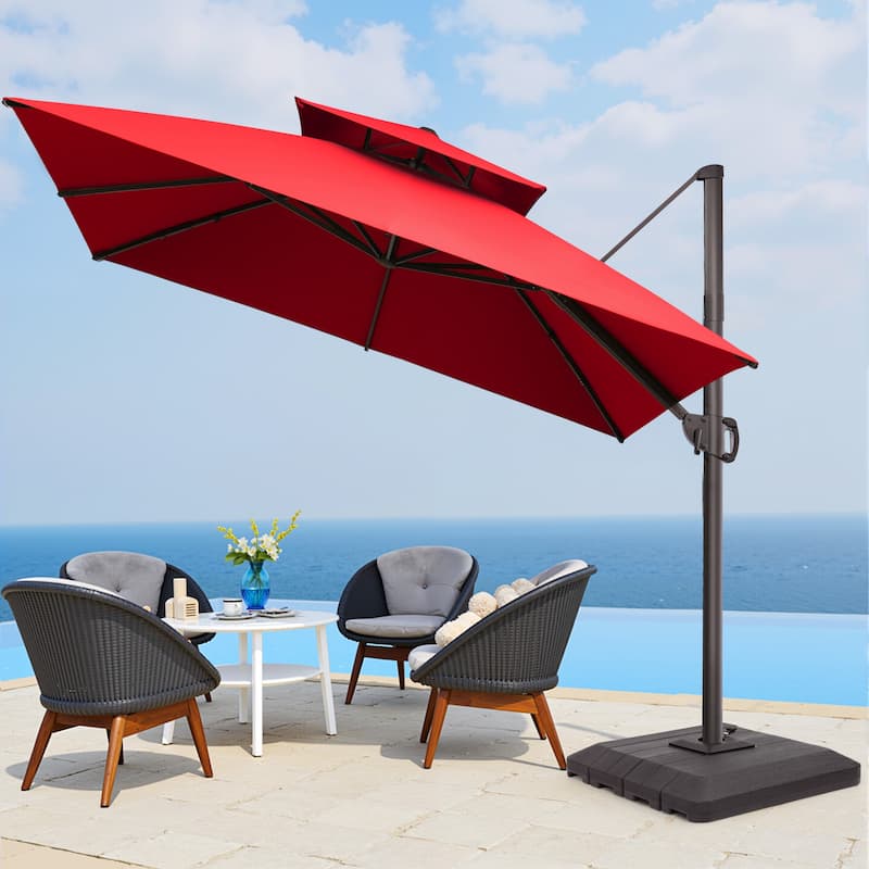 Pellebant 11x 11 ft Square Outdoor Patio Cantilever-Offset Umbrella with Base