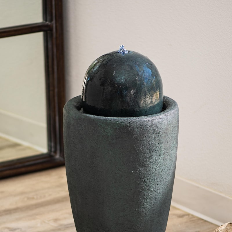 XBrand 25.98"H Modern Round Stone Textured Sphere Water Fountain w/LED Lights, For Indoor/Outdoor, Ball Water Fountain