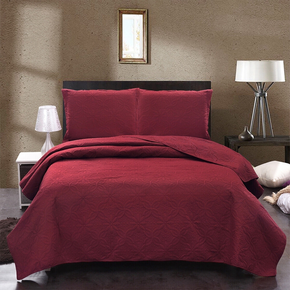 Home Collection 3 Piece Over Size Embossed Solid Color Coverlet Bedspread  New (Full/Queen, Burgundy)
