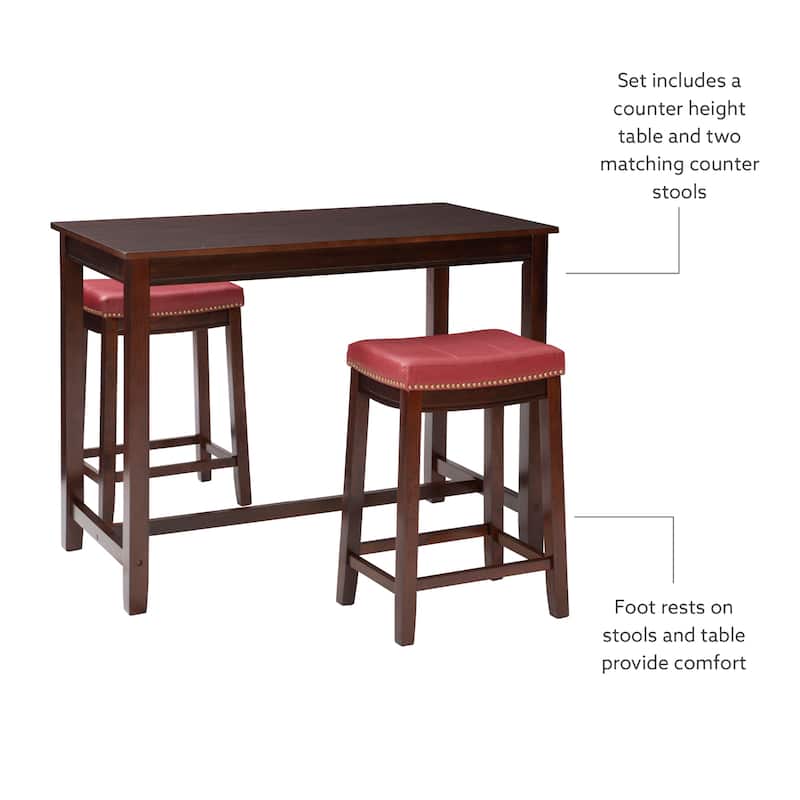 3-Piece Counter Table and Stools - 47.25" - Brown and Red