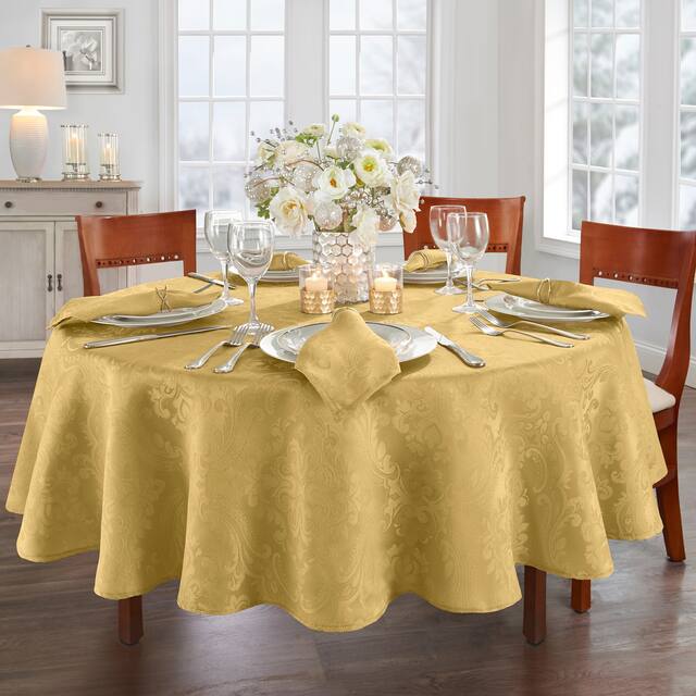 Caiden Elegance Damask Tablecloth - 90" Round - Gold