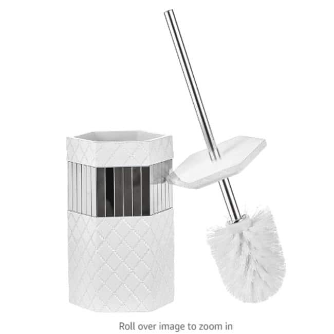 Creative Scents Quilted Mirror White Toilet Brush Set