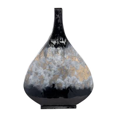 Sagebrook Home 18" Metal Vase Black and Gold Creative Contemporary Teardrop Shaped Vase Unique Home or Office Decorative