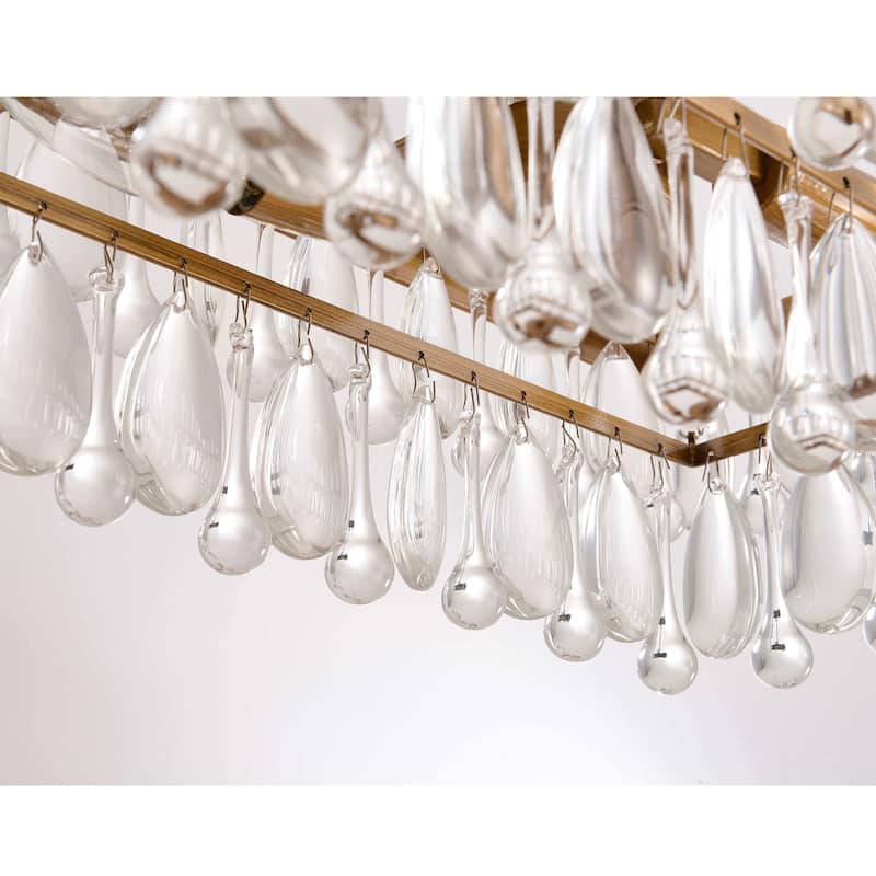 Viviana Brushed Brass 6-light Crystal Teardrop Rectangle Chandelier - 30"L x 8.7"W x 6"H