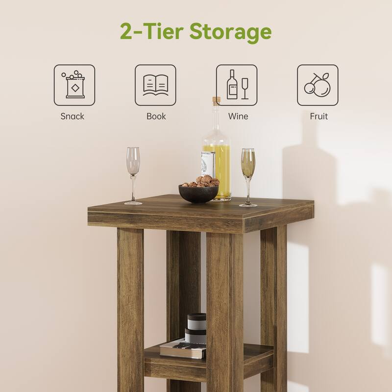 23.6'' Small Bar Table, 2-Tier Square Pub Bistro Table with Storage