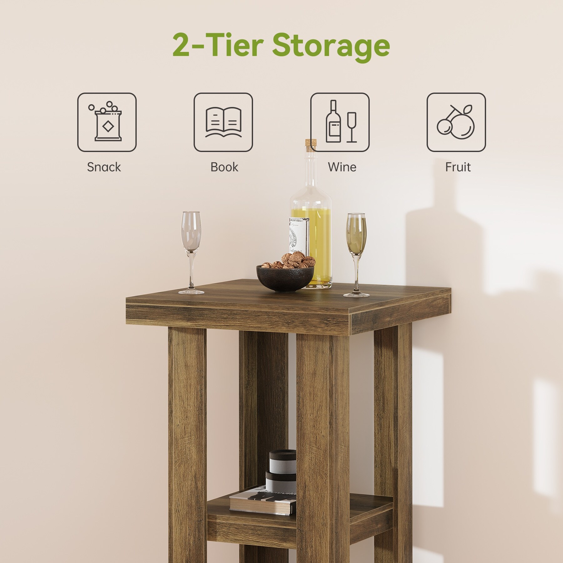 23.6'' Small Bar Table, 2-Tier Square Pub Bistro Table with