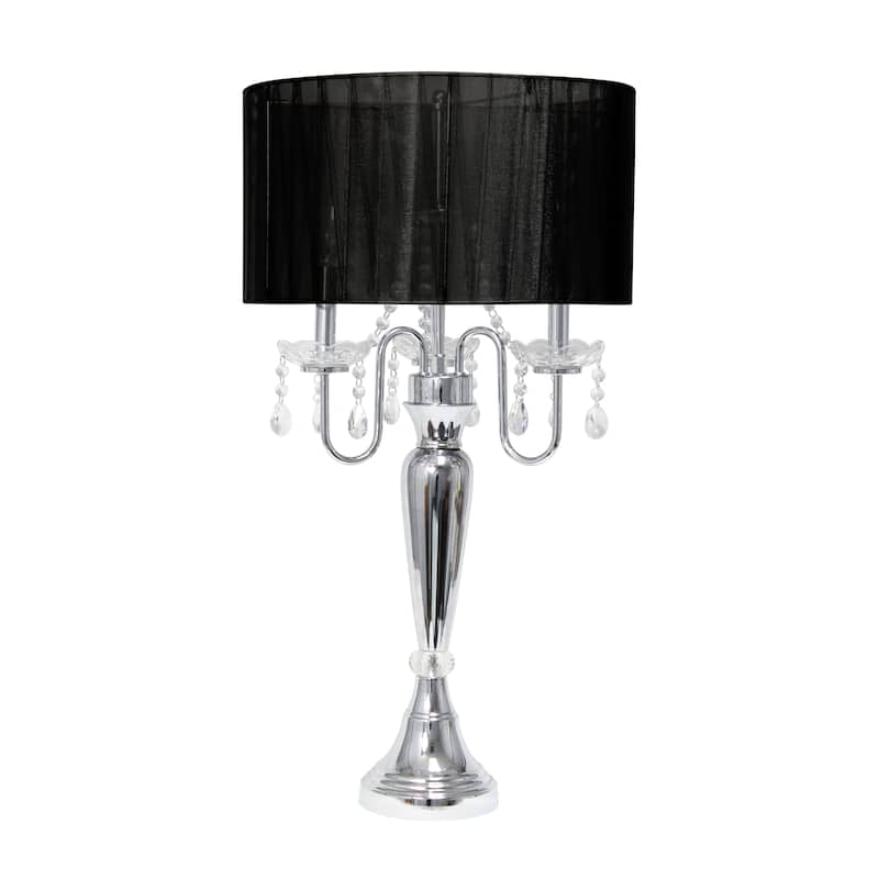 Lalia Home 31" Chrome Cascading Crystal Table Lamp - 31 - Chrome/Black Shade