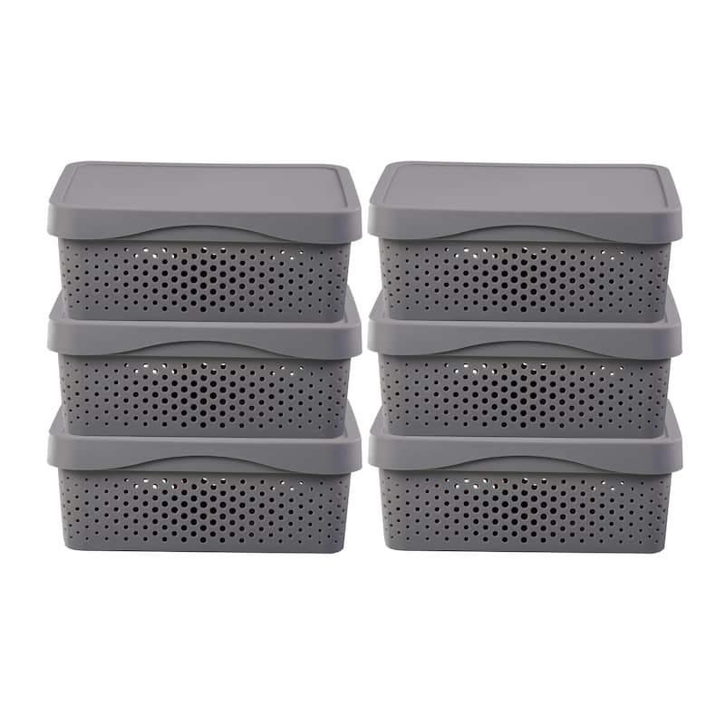 HANAMYA Lidded Storage Bin Organizer - 11 Liter, Set of 6 - Gray