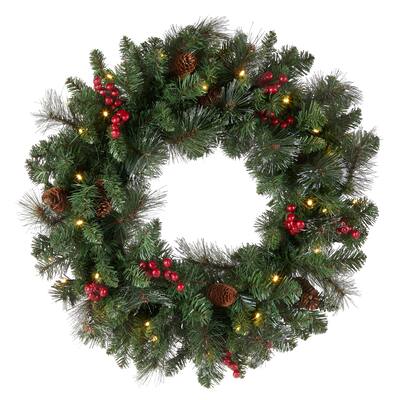 24-inch Holiday Spruce Wreath with Clear Lights