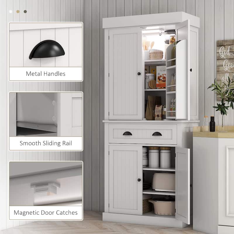 71" Smart Kitchen Pantry Cabinet with Motion Sensor Light