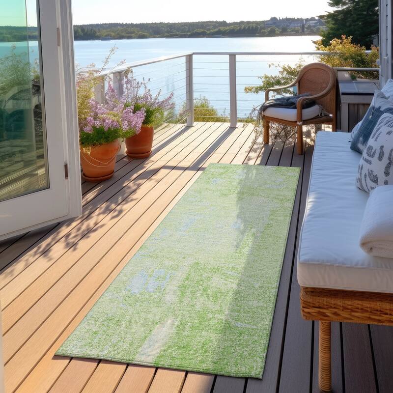 Machine Washable Indoor/ Outdoor Abstract Imprints Chantille Rug