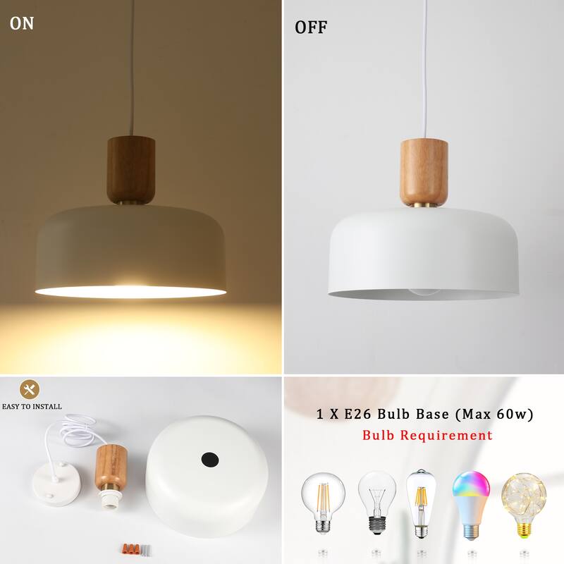 1-Light Industrial Pendant Light with Metal Shade for Bedroom Dining Room Kitchen