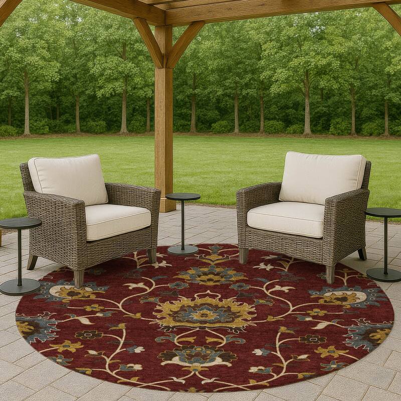 Machine Washable Indoor/ Outdoor Traditional Luna Chantille Rug - Burgundy - 8' x 8'