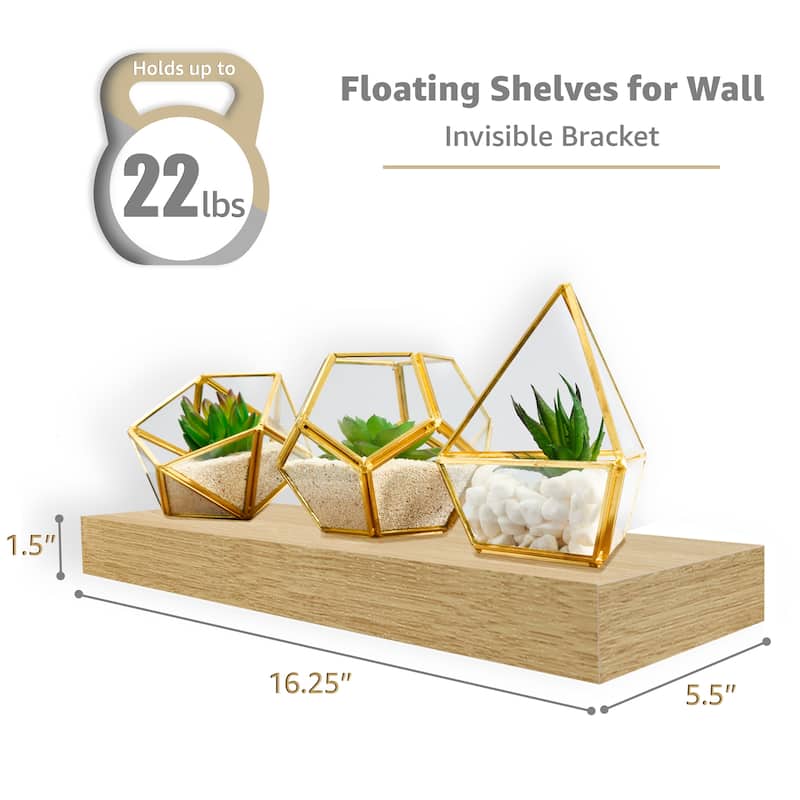 Sorbus 16" Floating Shelf Set - Wood Hanging Rectangle Wall Shelves (2-Pack)