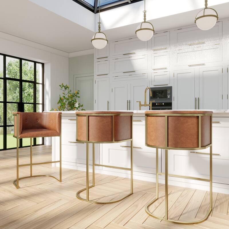 Manhattan Modern Bar Stool - Faux Leather with Gold-Finish Metal Base