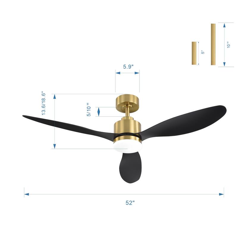 52 Inch Gold LED Ceiling Fan with Lights Remote(3-Blade)