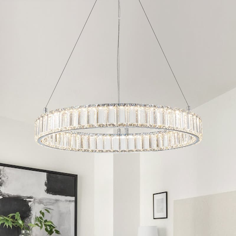 Modern Chrome Crystal Ring Dimmable LED Pendant