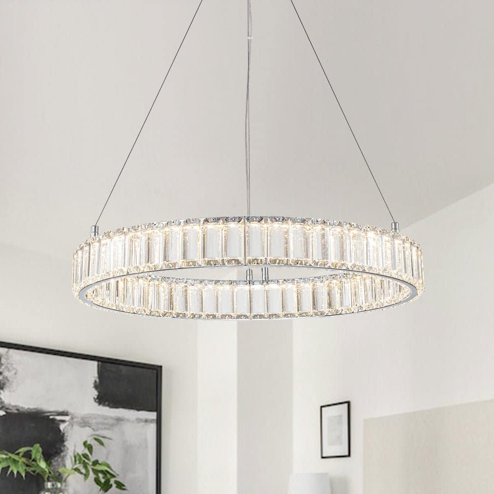 Modern Chrome Crystal Ring Dimmable LED Pendant