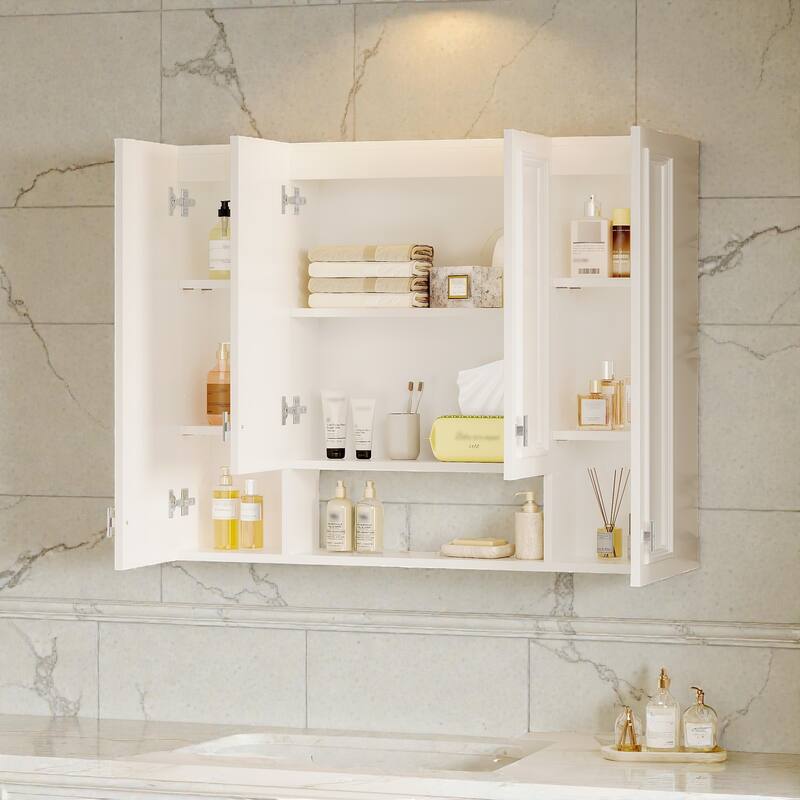 36" Wall Mounted Bathroom Medicine Cabinet with 5 Adjustable Shelves, Modern Storage Cabinet with Soft Close Hinges