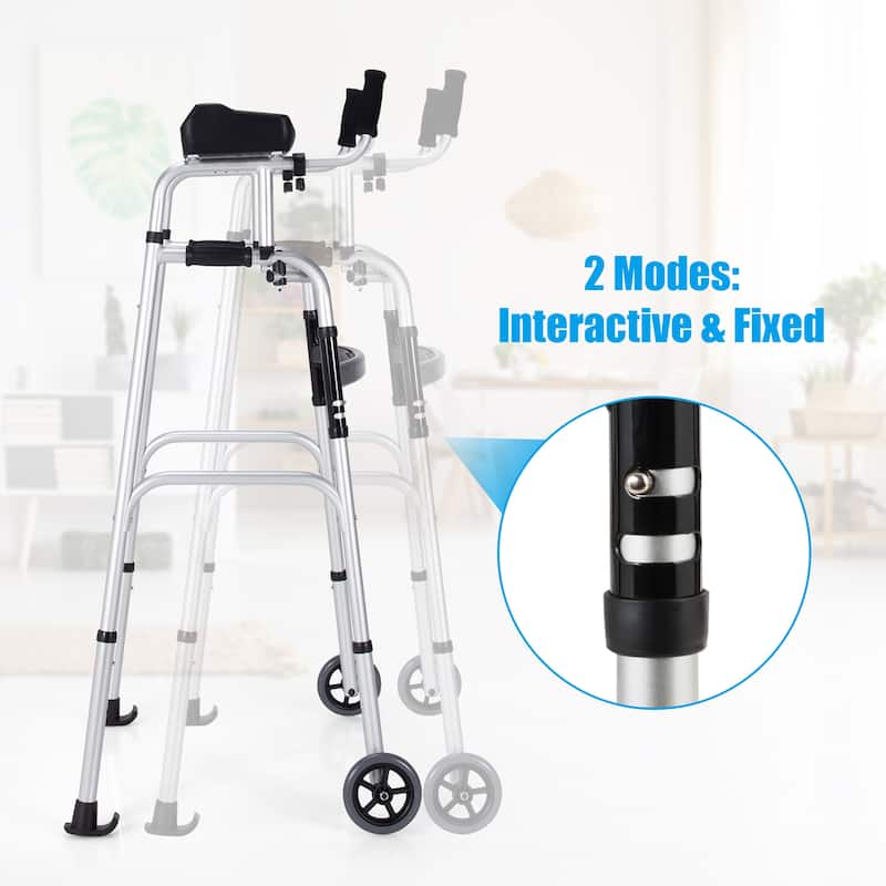 Costway Folding Wheel Walking Frame Adjustable Alloy Walker W/Armrest - See Details