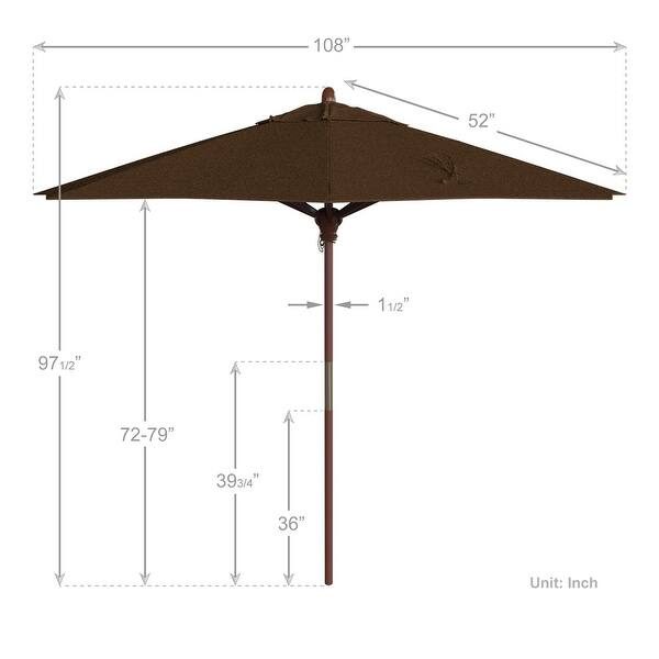 dimension image slide 16 of 21, California Umbrella 9ft Marenti Wooden Sunbrella Patio Umbrella with Sunbrella Fabric, Base Not Included