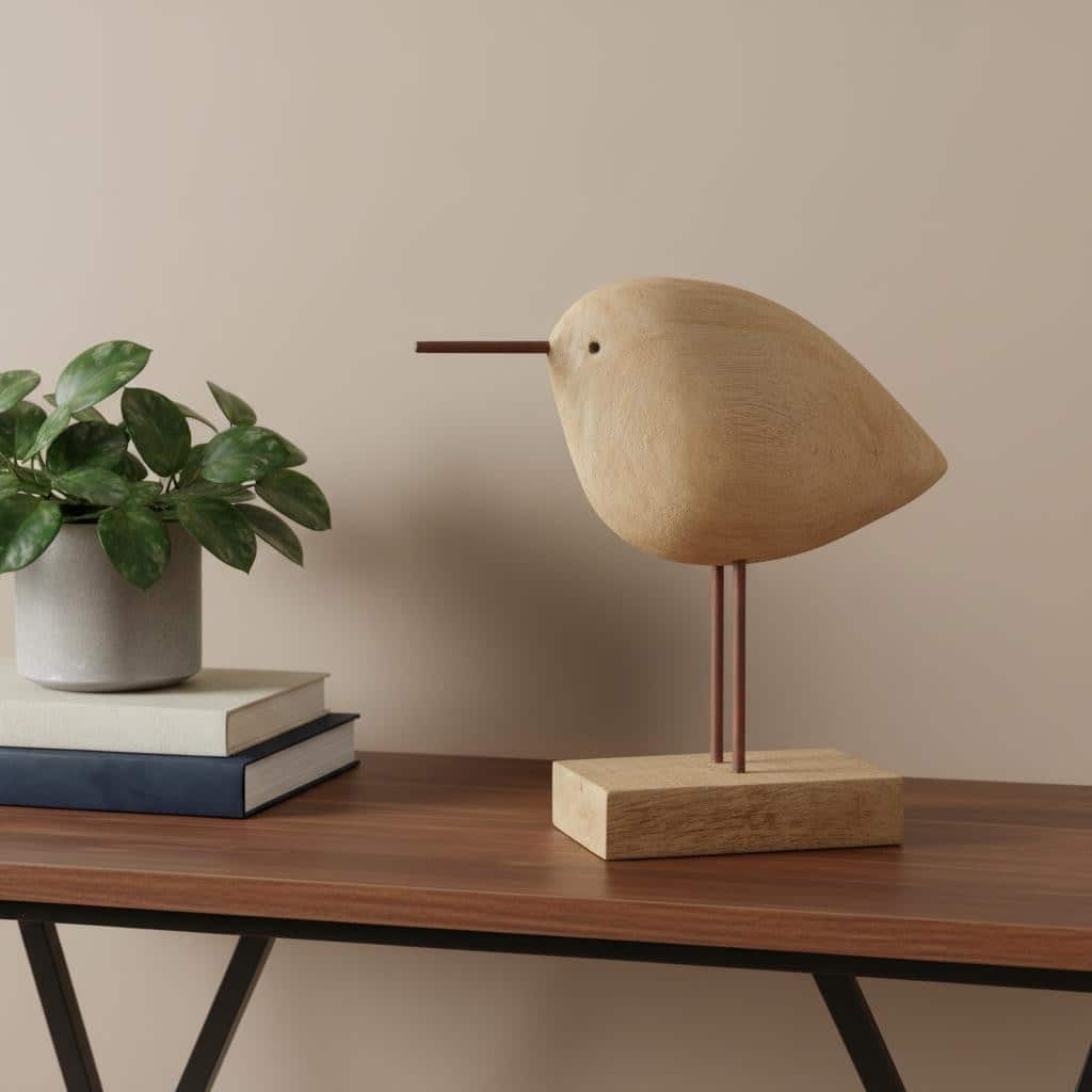 HomeRoots 11" Brown Solid Wood And Iron Bird Abstract Tabletop Sculpture - 11.00 in. x 10.50 in. x 3.54 in.