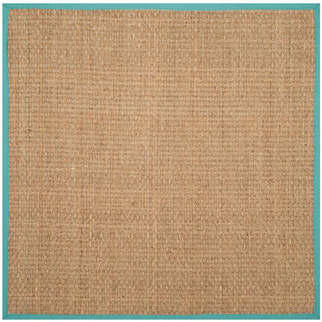SAFAVIEH Natural Fiber Marina Basketweave Seagrass Rug - 4' x 4' Square - Natural/Teal