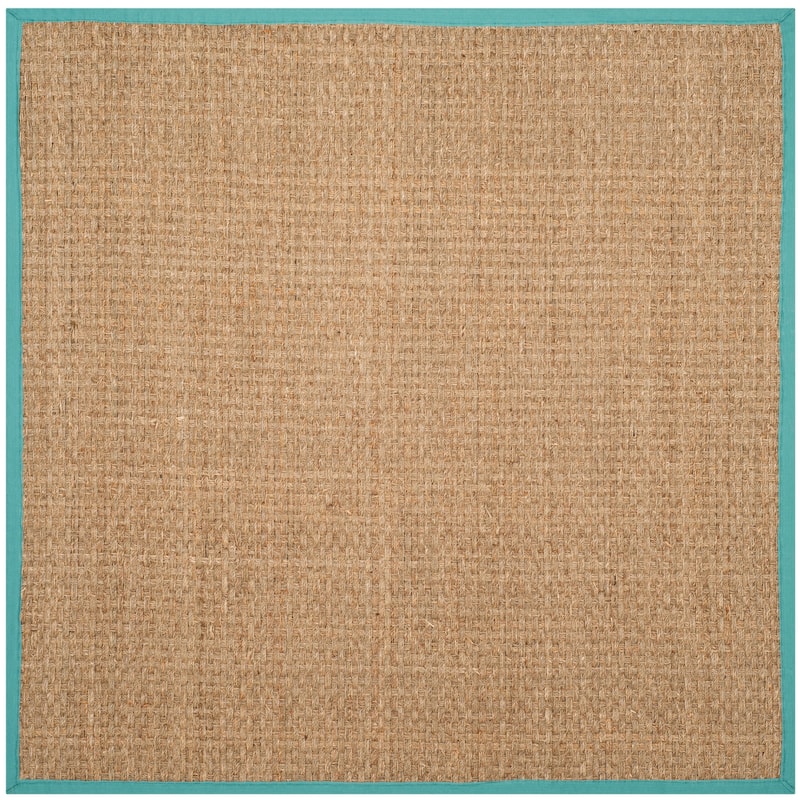 SAFAVIEH Natural Fiber Marina Basketweave Seagrass Rug - 4' x 4' Square - Natural/Teal