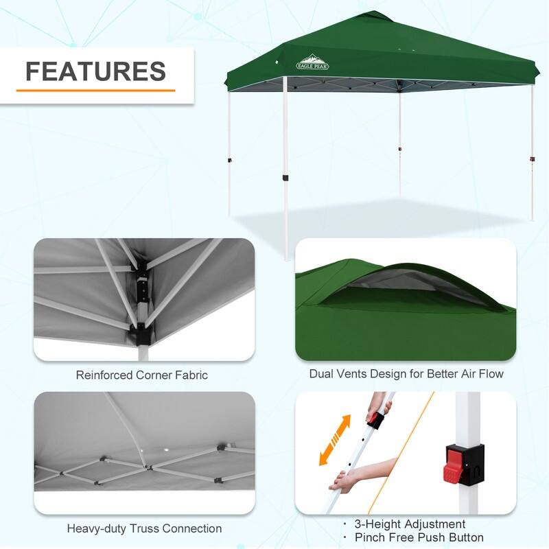 EAGLE PEAK Pop Up Canopy Tent with Wheeled Carry Bag, 8 Stakes, 4 Ropes, 4 Weight Bags, Easy Set Up Tent Canopy, 12x12 ft