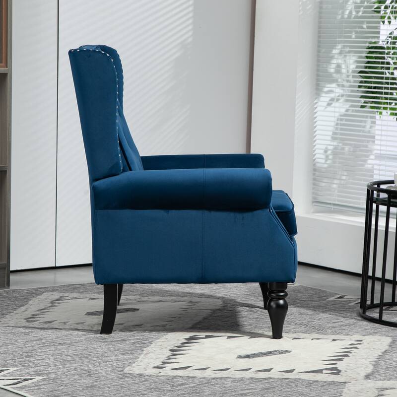 Tufted High Back Chair Living Room Wood Frame Armchair