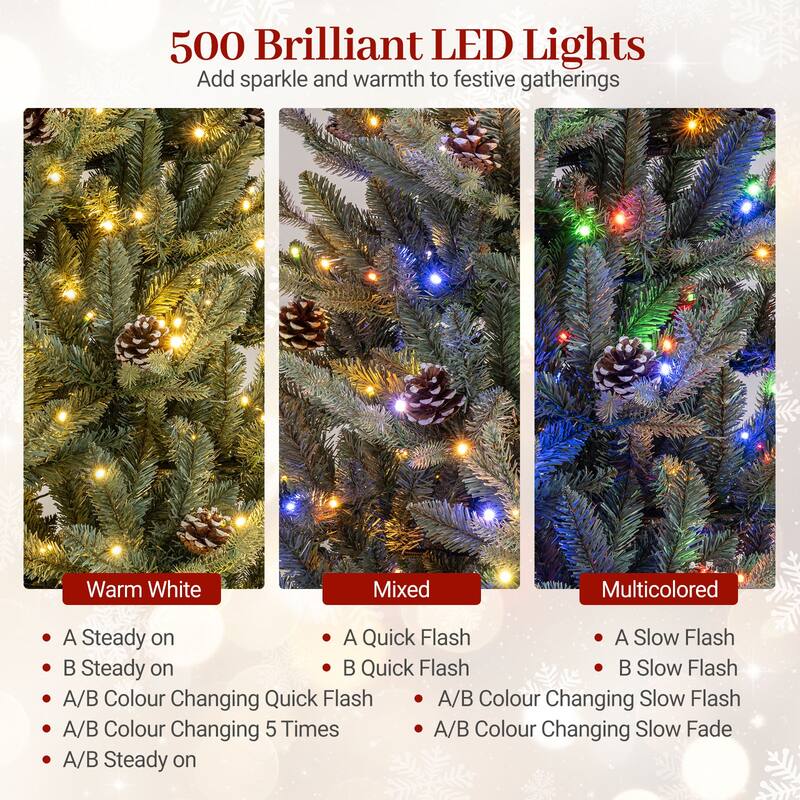 Gymax 7.5 FT Artificial Christmas Tree w/1306 Branch Tips 500 LED