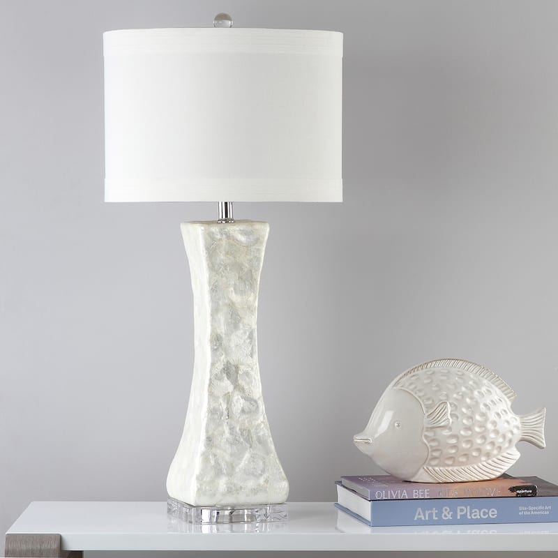SAFAVIEH Lighting 30.5-inch White Shelley Concave Table Lamp (Set of 2).