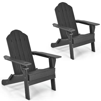 Gymax 2PCS Patio Folding Adirondack Chair Weather Resistant Cup Holder