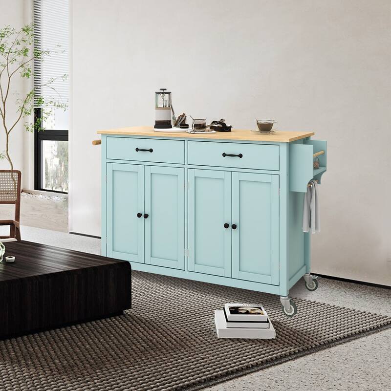 Kitchen Island Cart with Solid Wood Top and Locking Wheels - Mint Green