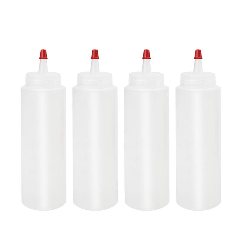 4pcs 8 OZ Plastic Condiment Squeeze Bottles with Red Cap Perfect - White - 2" x 7.3"(D*H)