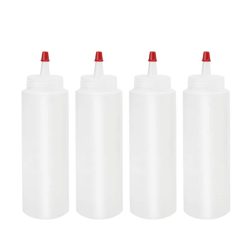 4pcs 8 OZ Plastic Condiment Squeeze Bottles with Red Cap Perfect - White - 2" x 7.3"(D*H)