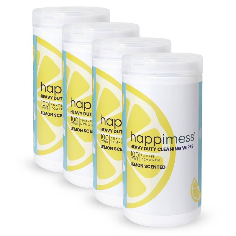 happimess, All Purpose Multi Surface Heavy Duty Cleaning Wipes Bleach Free - Set of 4 - Lemon Scent (4 Pack, 400 Count)