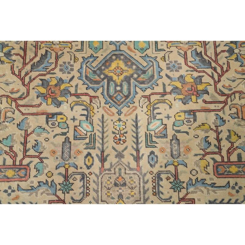 Hand Knotted Oriental 100% Wool Carpet Traditional Floral Beige & Ivories Tabriz Area Rug - 12' 8'' X 9' 5''