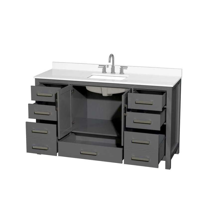 Sheffield 60-inch Single Vanity, 3 Hole Quartz Top