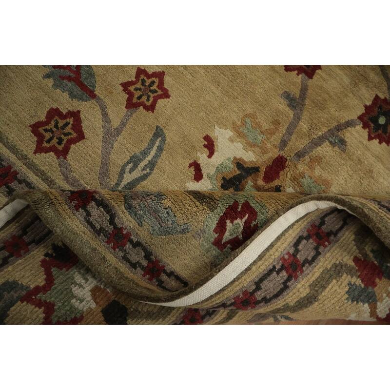 Hand Knotted Oriental 100% Wool Carpet Traditional Floral Yellow & Gold Nepalese Area Rug - 12' 3'' X 8' 11''