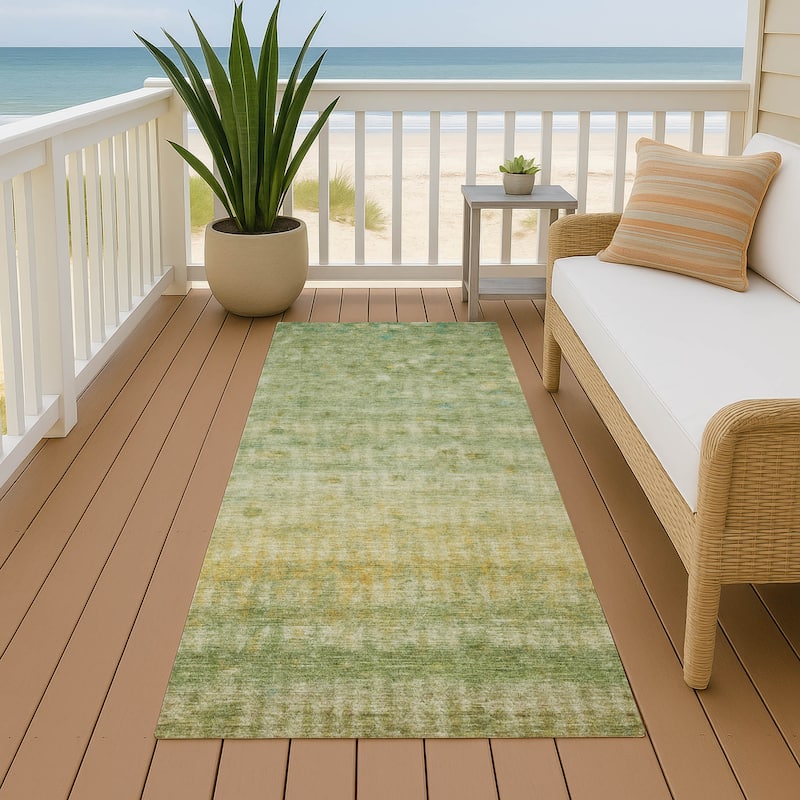 Machine Washable Indoor/ Outdoor Ombre Stripes Chantille Rug - Sage - 2'3" x 7'6"